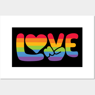 LOVE - Pride - Rainbow Heart & Peace Sign Posters and Art